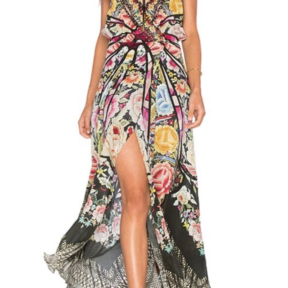 Camilla Multicolor Floral Dress Flamenco Sweep